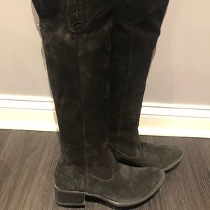 Black suede OTK boots